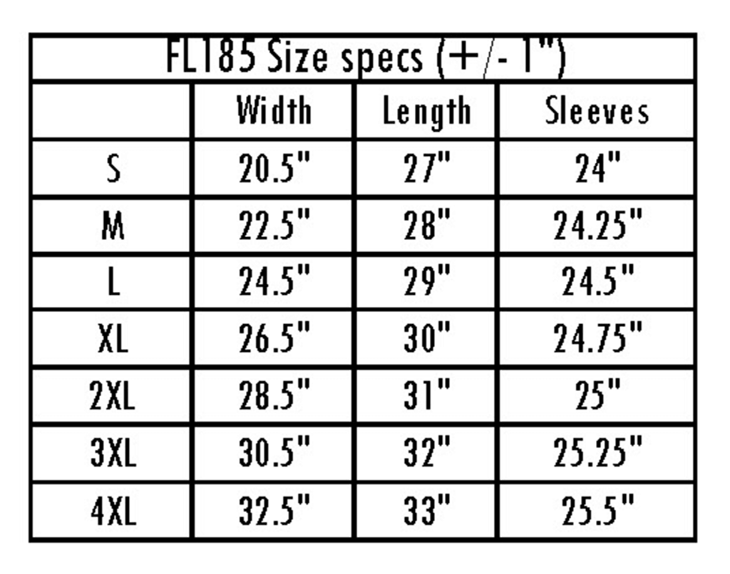 Hoodie sizing chart