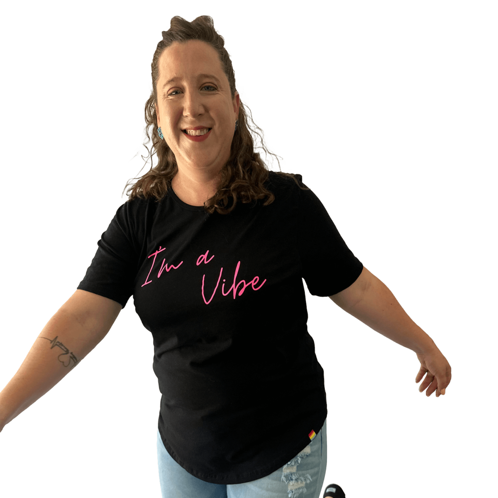 I'm a Vibe pride shirt in black and pink
